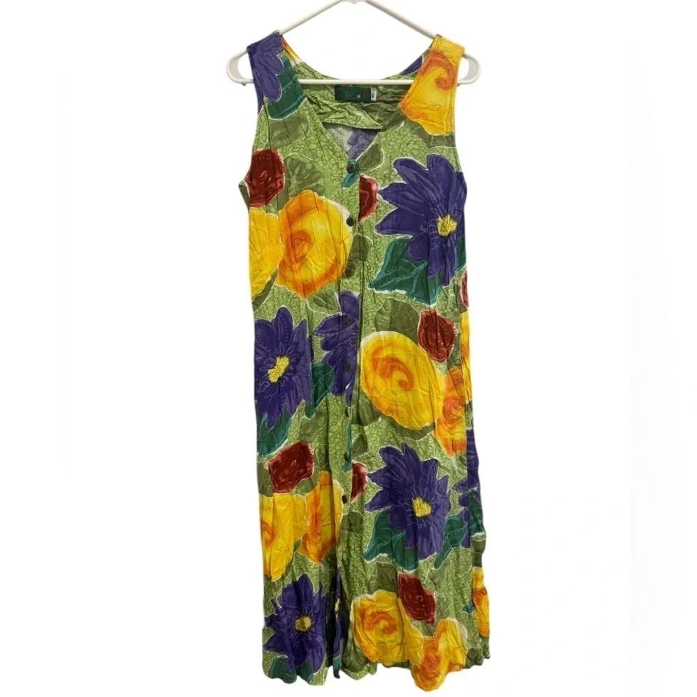 Vintage Jams World Medium Hawaiian Floral Print Maxi Dress and cardigan Set M - Picture 3 of 11